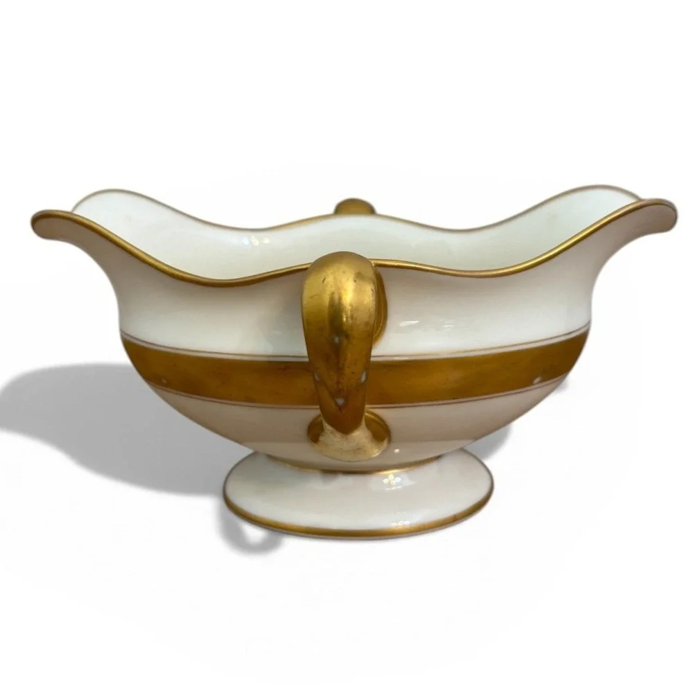 Lenox Ivory Porcelain Gravy Boat Gold Band Double Spout & Handles‎ Vintage